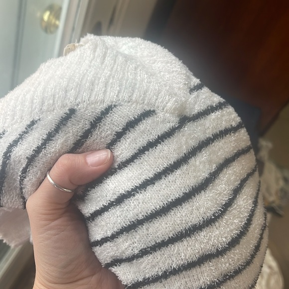 Hem & Thread white with black stripes sweater V front & back neck, SUPER SOFT - Picture 7 of 7